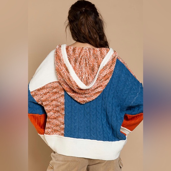 POL Ultra Comfort Color-block Button Hoodie Sweater S-M-L NWT - Picture 6 of 12